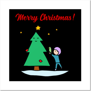 Merry Christmas - Sustainable Tree (Black) Posters and Art